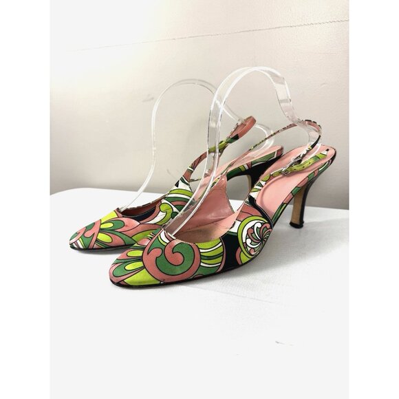 Circa Joan & David Pink-Green Slingback Heels Women’s Size 10M Retro Discocore - Picture 2 of 16